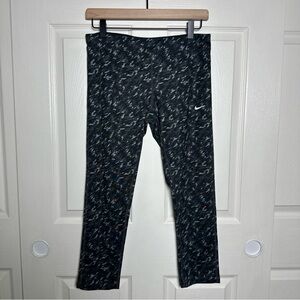 Nike Dri-Fit Women Medium Black Grey Pattern Key Pocket Cropped Running Leggings